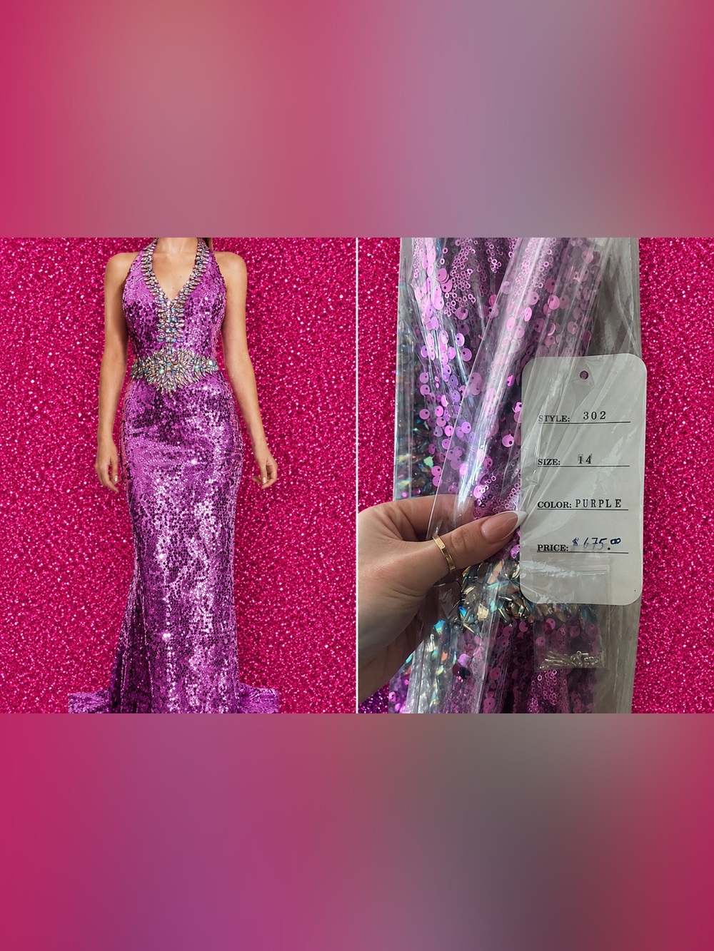 Purple Sequin Johnathan Kayne Evening Gown
